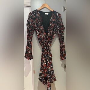Floral Black Wrap Dress